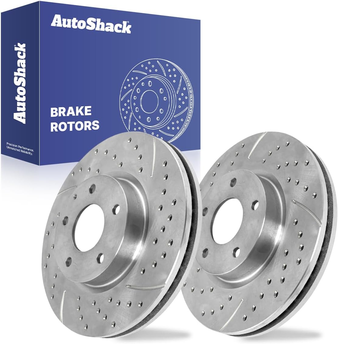 AutoShack Front Vented Drilled & Slotted Silver Zinc Coated Brake Rotors 2-PC Set Replacement for 2013-2015 Mazda CX-5 2014-2016 Mazda 6 SilverShield Pro 11.69" (297 mm)