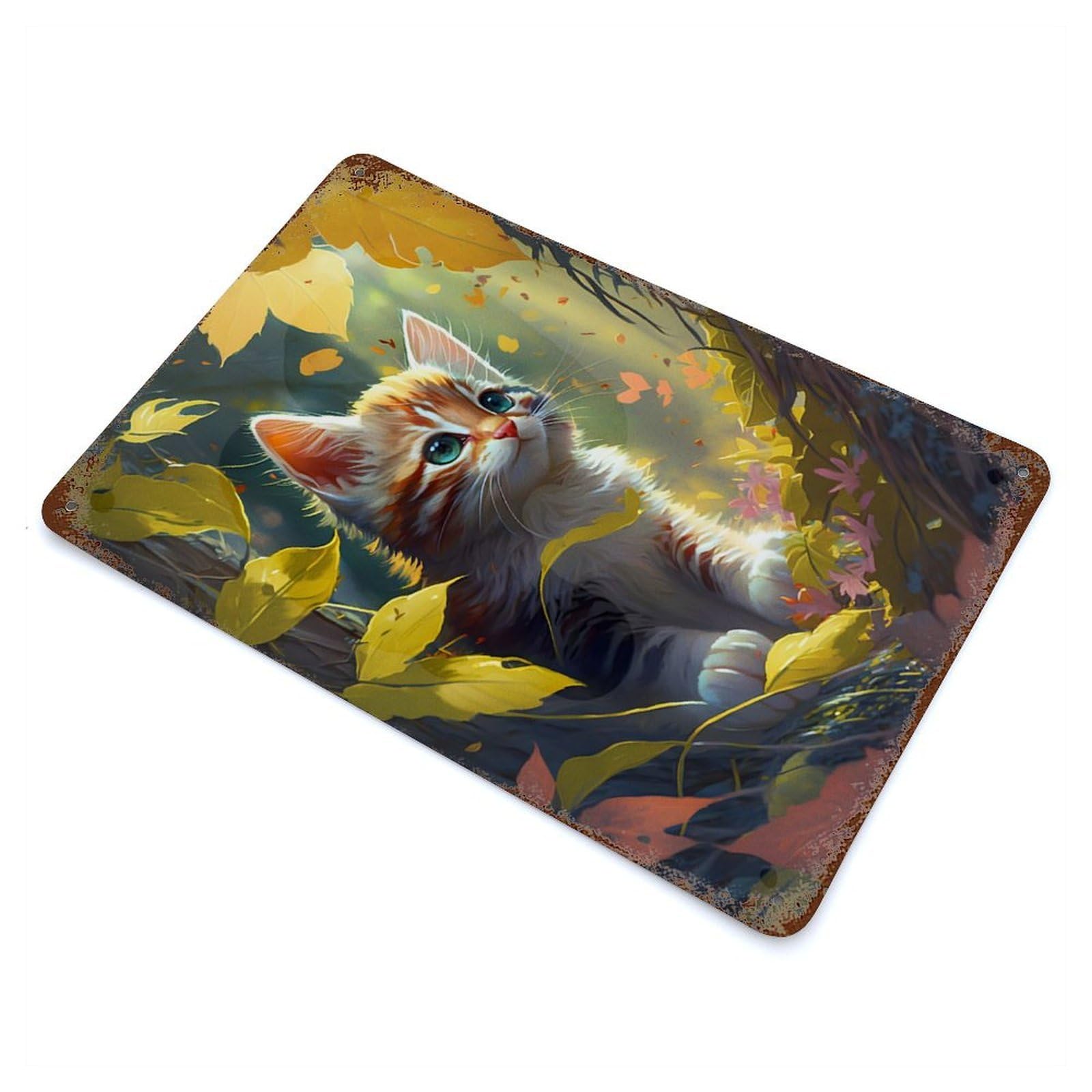Rust Effect Cute Kitten The Garden Vintage Rust Metal Sign 11.8"x7.9", Farmhouse Wall Decor for Basement, Hobby Room And Garage Decor