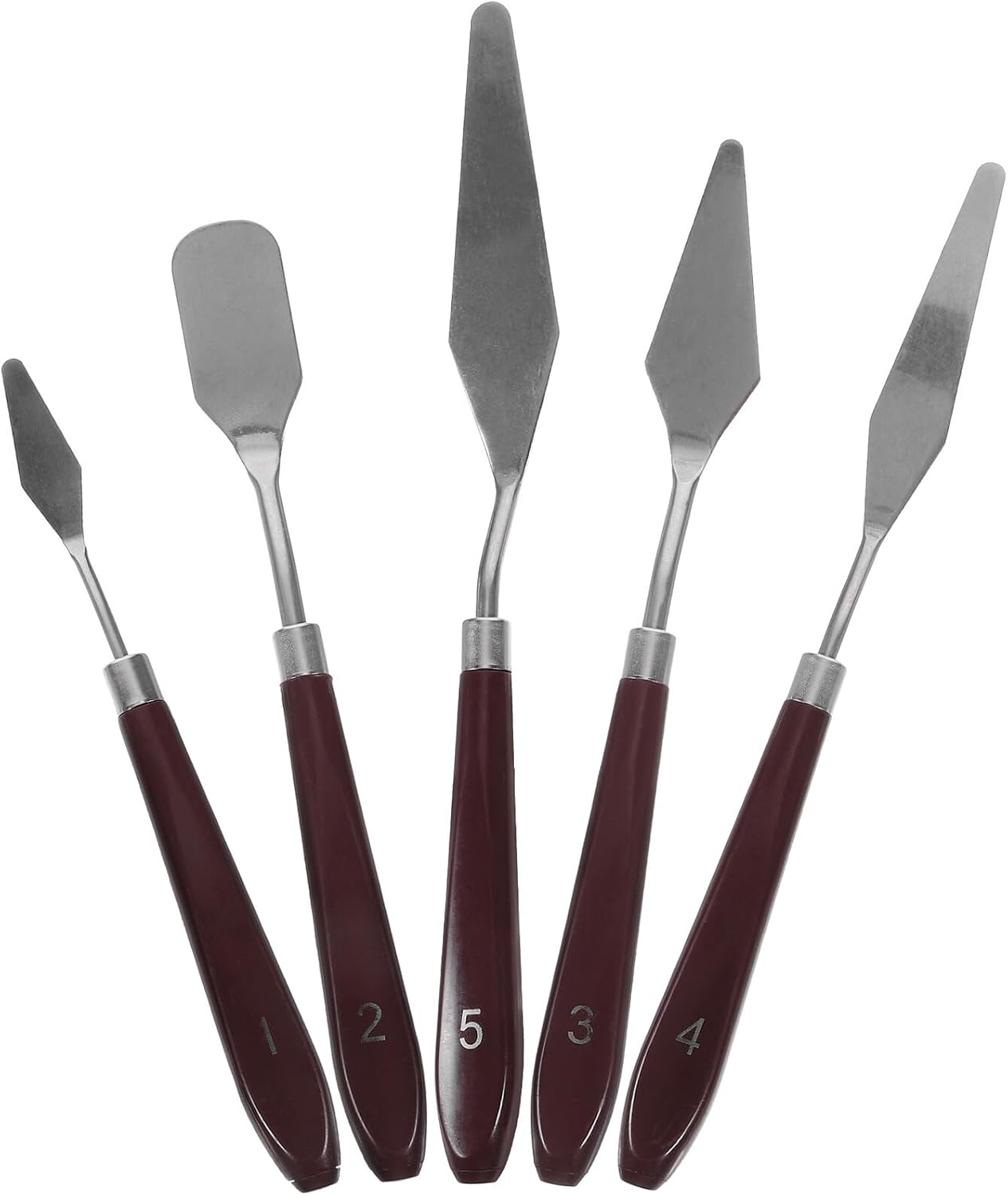 5pcs Metal Oil Painting Scraping with Wooden Handles Stainless Steel Palette Knives for Mixing Spreading Smoothing Pigments Versatile Art Craft Tools for Artists