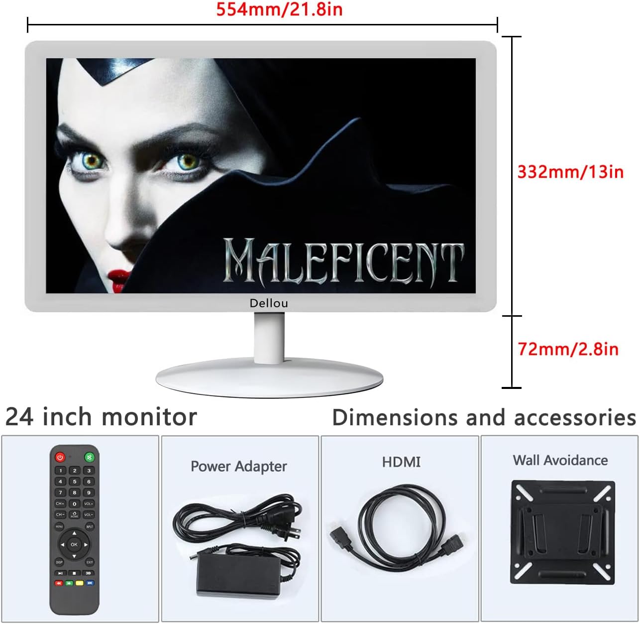 24 inch CCTV White Monitoring Display Screen Security Camera Monitor Multi-Function Interface HDMI, AV, BNC, VGA, USB, PC Input Computer LCD Monitors 1920x1080 Full HD