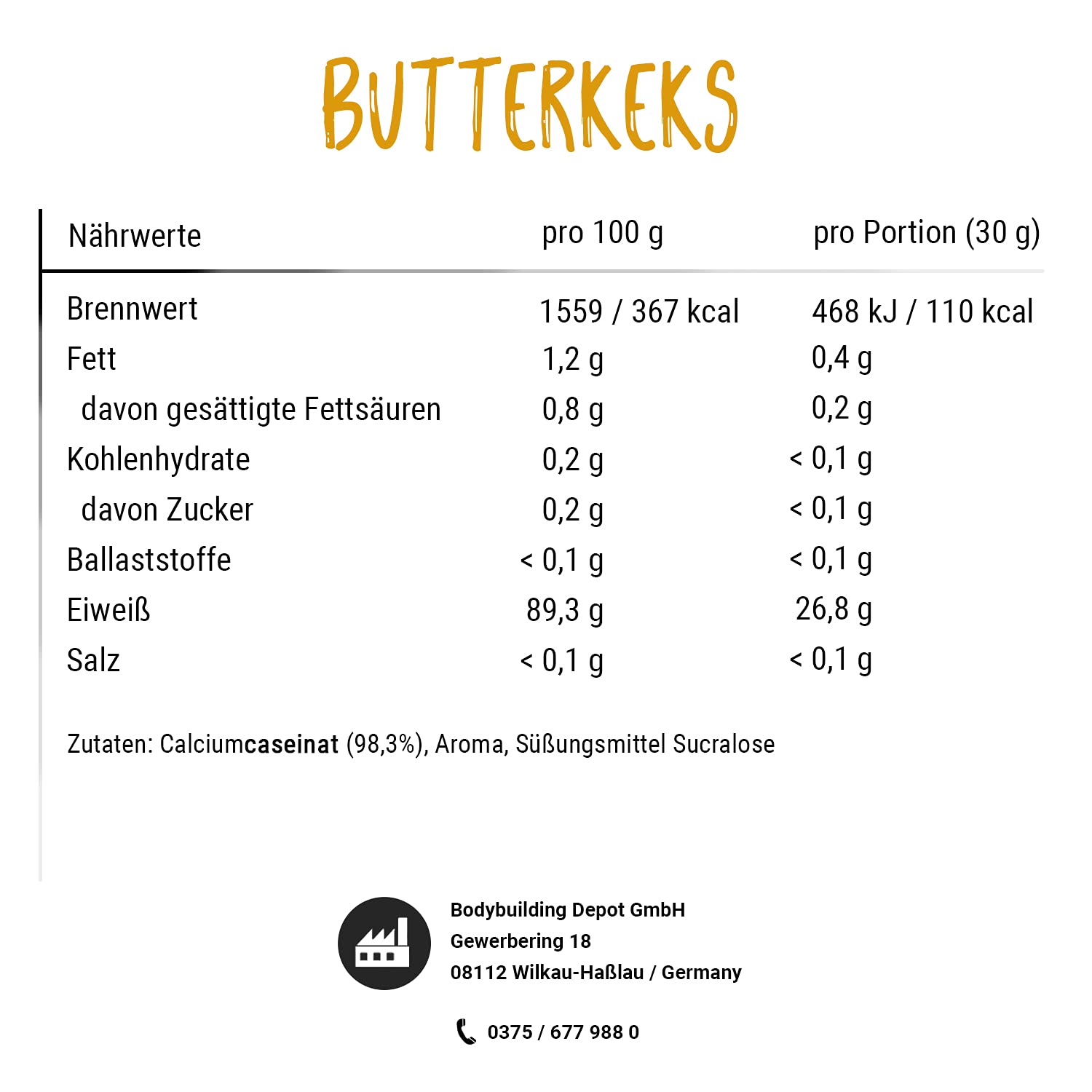 Bodybuilding Depot - Casein Protein 1kg - Butterkeks | umweltfreundlich in Papier verpackt