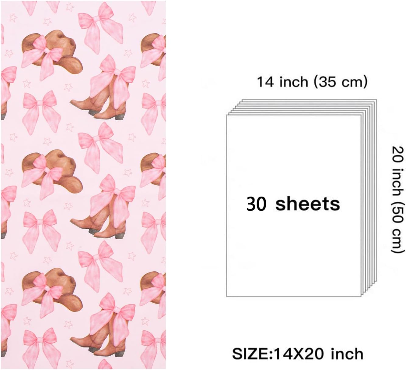 WRAPAHOLIC Western Cowgirl Wrapping Tissue Paper - 30 Sheets 14 x 20 Inch Cowgirl Hat and Boots with Pink Bow Tissue Paper Bulk Women Girls Birthday, Nashville Party, Art Craft image 4