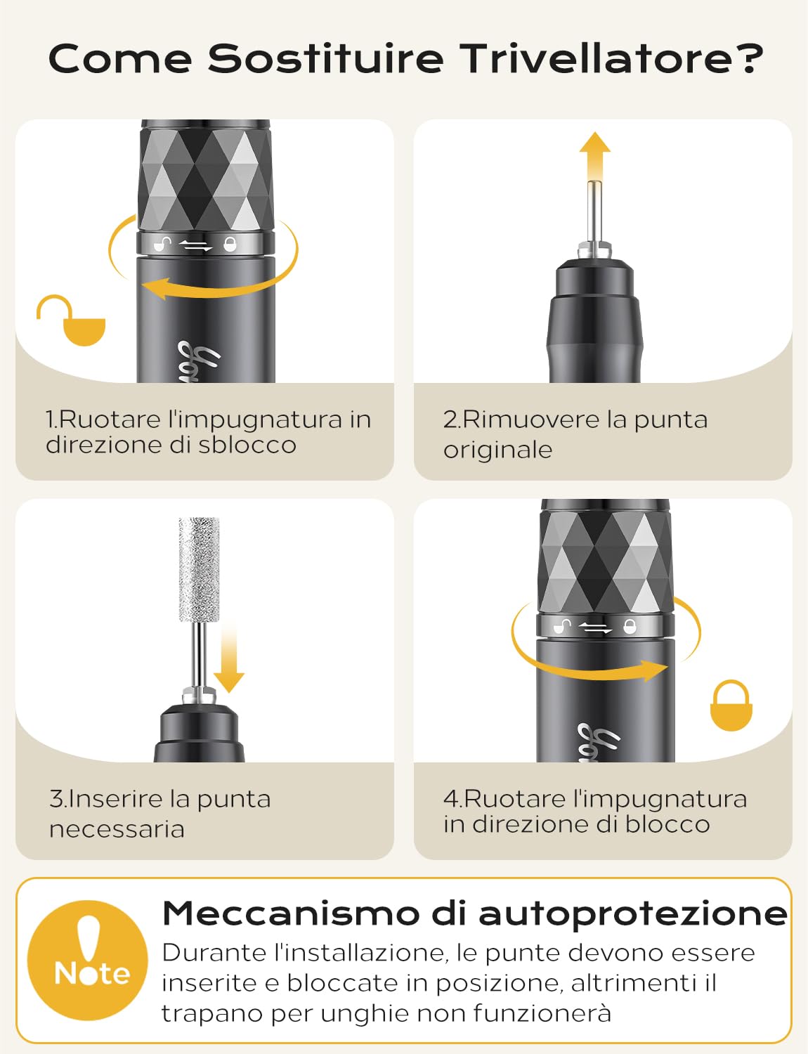 Fresa per Unghie Professionale Ricaricabile Portatile 35000 RPM Schermo LCD lima elettrica per unghie con 12 Testine Iucidanti Velocità Regolabile Manicure Setper Casa e Salone