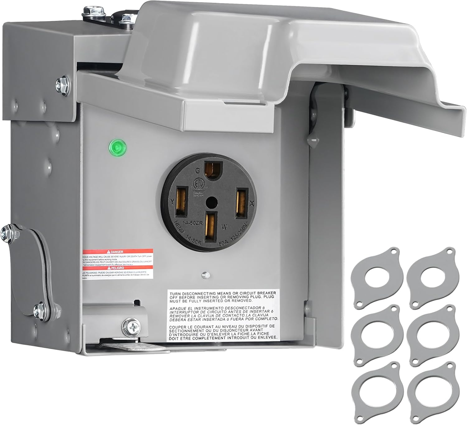 50 Amp RV Power Outlet Box, 125/250V NEMA 14-50R RV Outlet Weatherproof, Outdoor RV Electrical Outlet with Receptacle Panel, Enclosed Lockable Power Box for RV Camper, ETL Listed H91OB06
