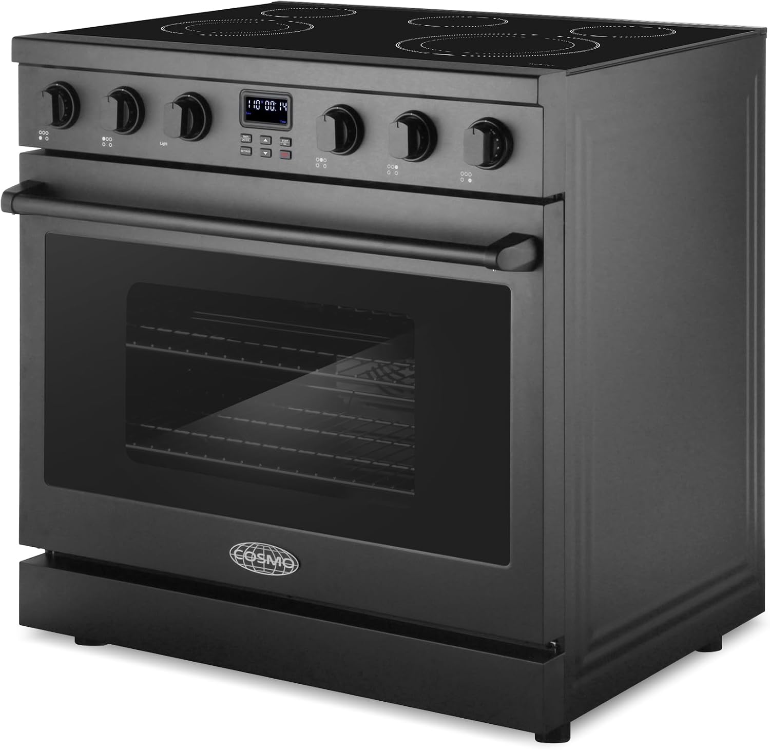 COSMO COS-ERC365KBD-BK 36 in. Haven Collection 6.1 cu. ft. Electric Ceramic Glass Range, 5 Burner Elements, Convection Oven, Matte Black