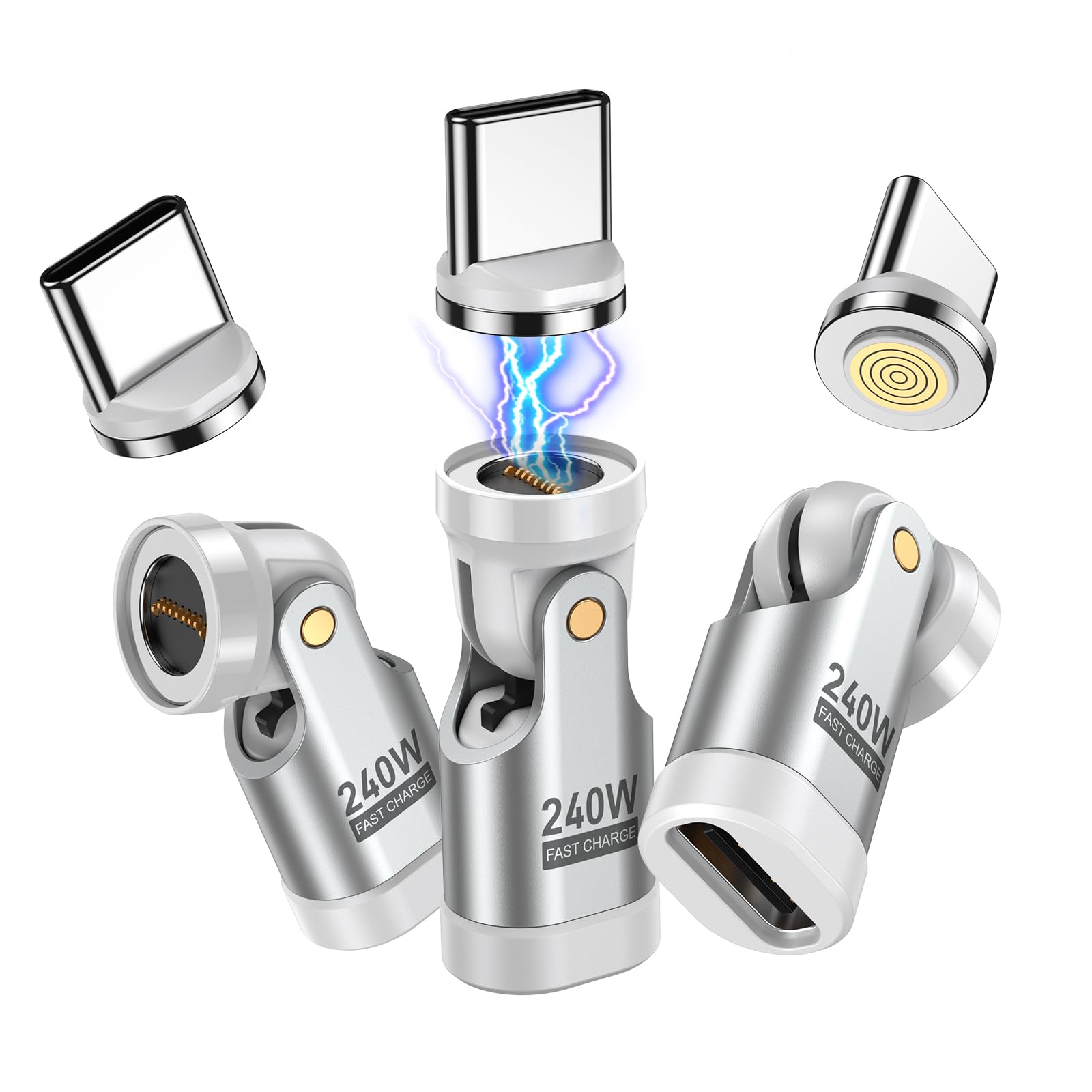 A.S 240W USB C Magnetic Adapter (3Pack), Gen3 USB C 90 Degree Adapter/C Right Angle Adapter/180 Degree USBC Adapters/USBC to USBC Adapters for Phone