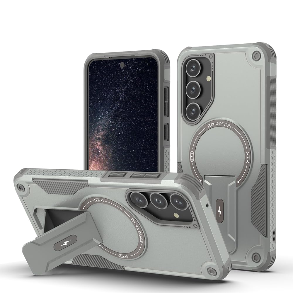 Magnetic Case for Samsung Galaxy A55 - MagSafe Compatible, Built-in Kickstand, Military-Grade Protection, Grey。
