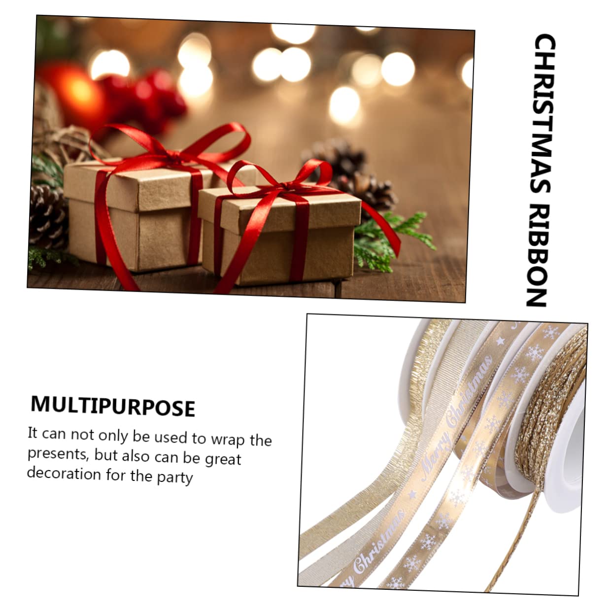ABOOFAN 3 Sets Elegantes 25 M Langes Weihnachtsband Dekoratives Band Goldfarben Festliche Dekoration Zum Verpacken Von Partygeschenken 5 Rollen * 3