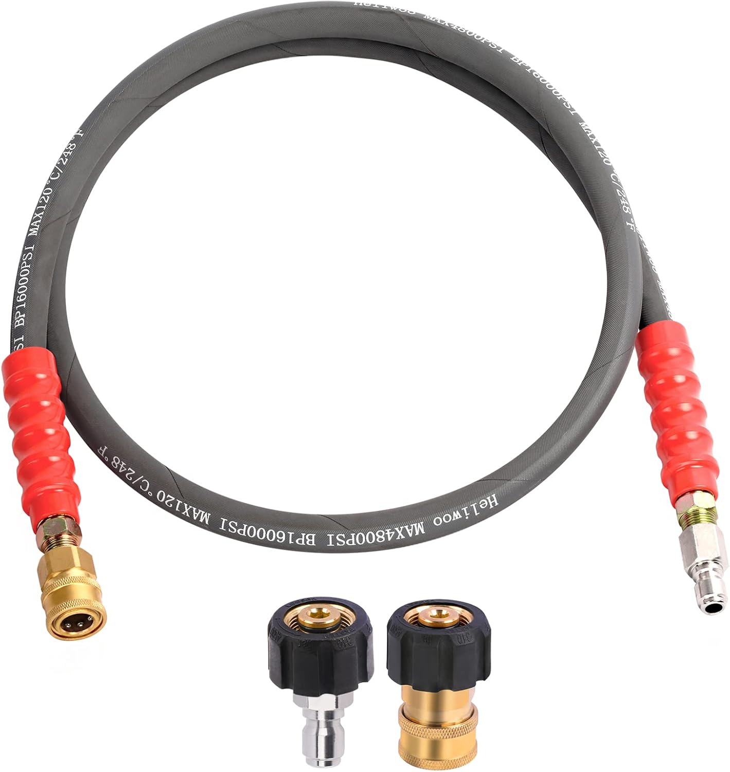 Heliwoo Pressure Washer Whip Hose 5FT, 3/8'' Hose Reel