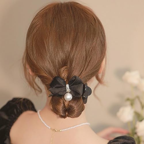 Miniatura 2 de 2 pinzas elegantes para el cabello con lazo y perlas, para mujeres y niñas, horquillas para la cabeza para la parte trasera del moño, exquisitas