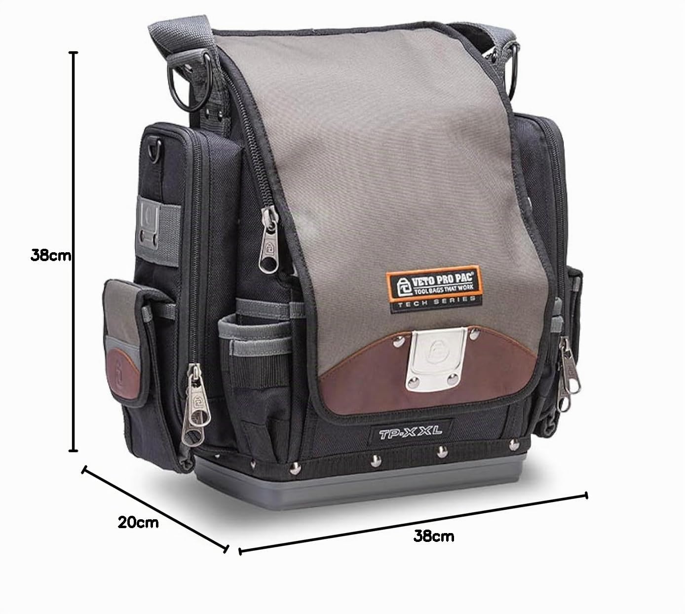 Veto Pro Pac TP-XXL Borsa Porta Attrezzi Professionale Richiudibile con Tasche Imbottite per Strumenti di Lavoro, Vano Tablet 9"x11" e 46 Tasche, Base Impermeabile, Capienza 12 Litri