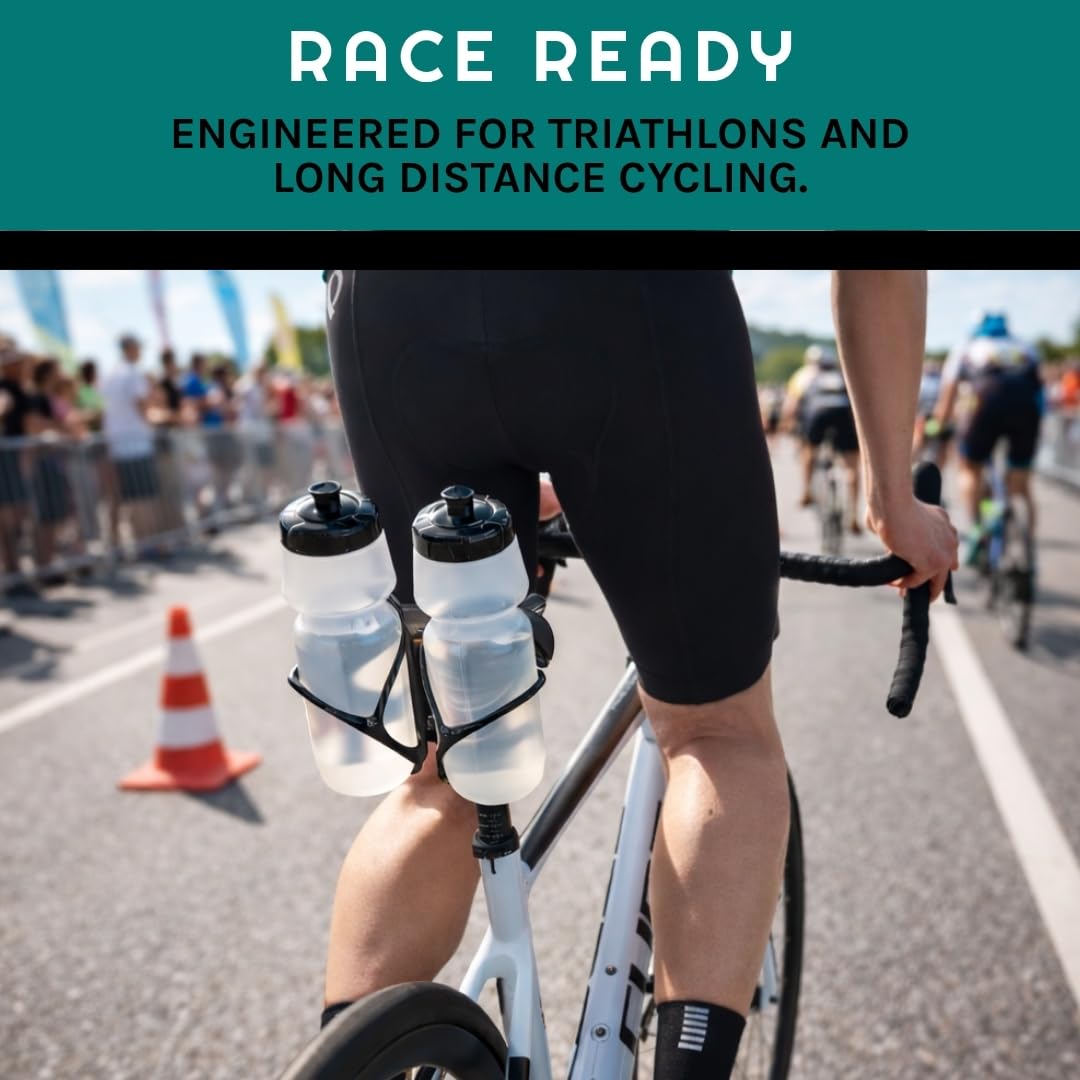 VeloChampion Porte-bidon universel pour vélo | Support d’hydratation arrière triathlon, cyclisme route | 1 ou 2 bidons jusqu’à 750ml et CO2 | Compatible rails de selle 50–80 mm (Supérieure, Aluminium)