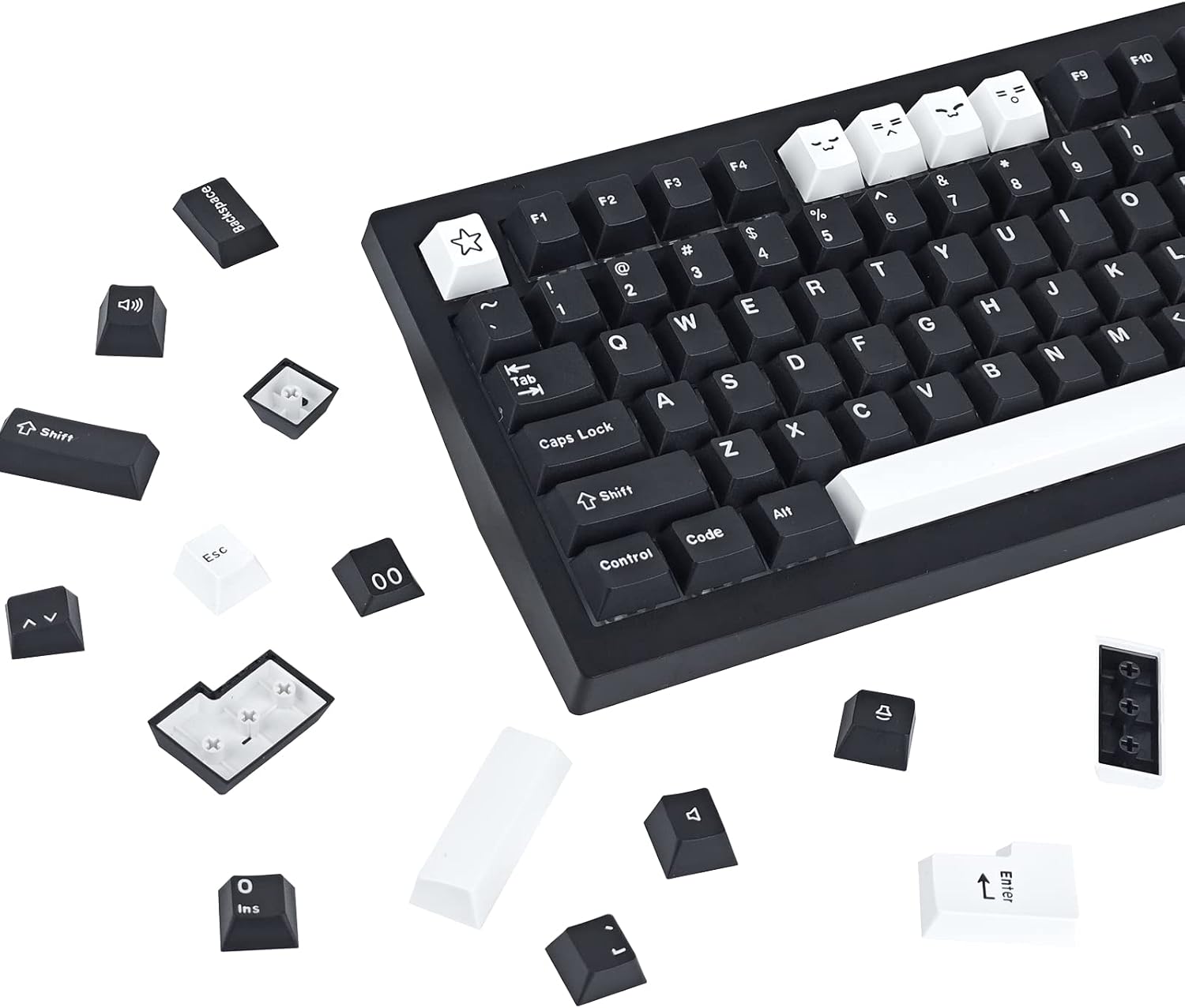 JOLINTAL 173 Keys Black and White Keycaps Set, Double Shot PBT Keycaps, Cherry Keycaps Black
