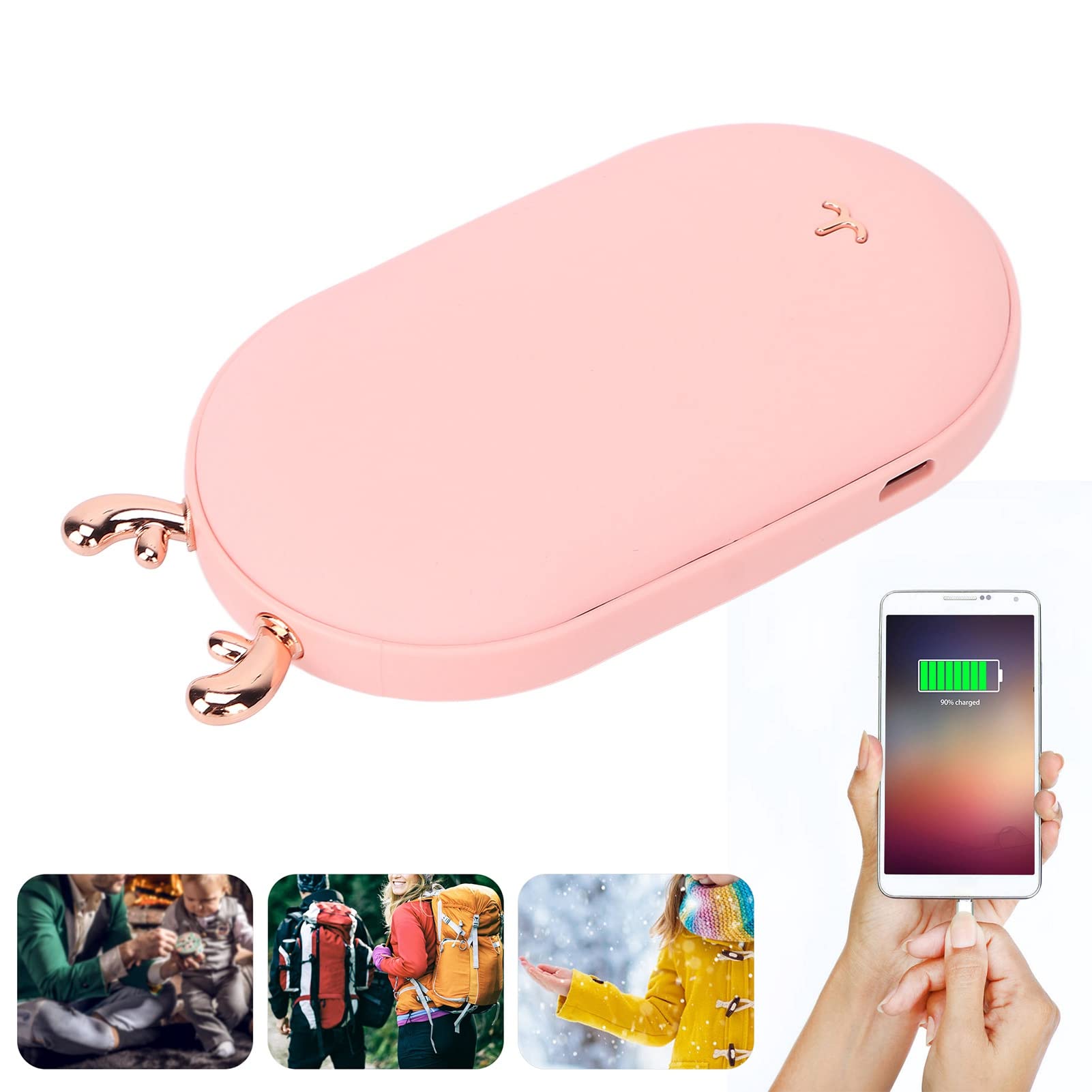 Calentador de manos recargable para hombres y mujeres, calentador de bolsillo portátil, calentamiento rápido, calor de doble cara, para actividades al aire libre, (Aceite en spray rosa)