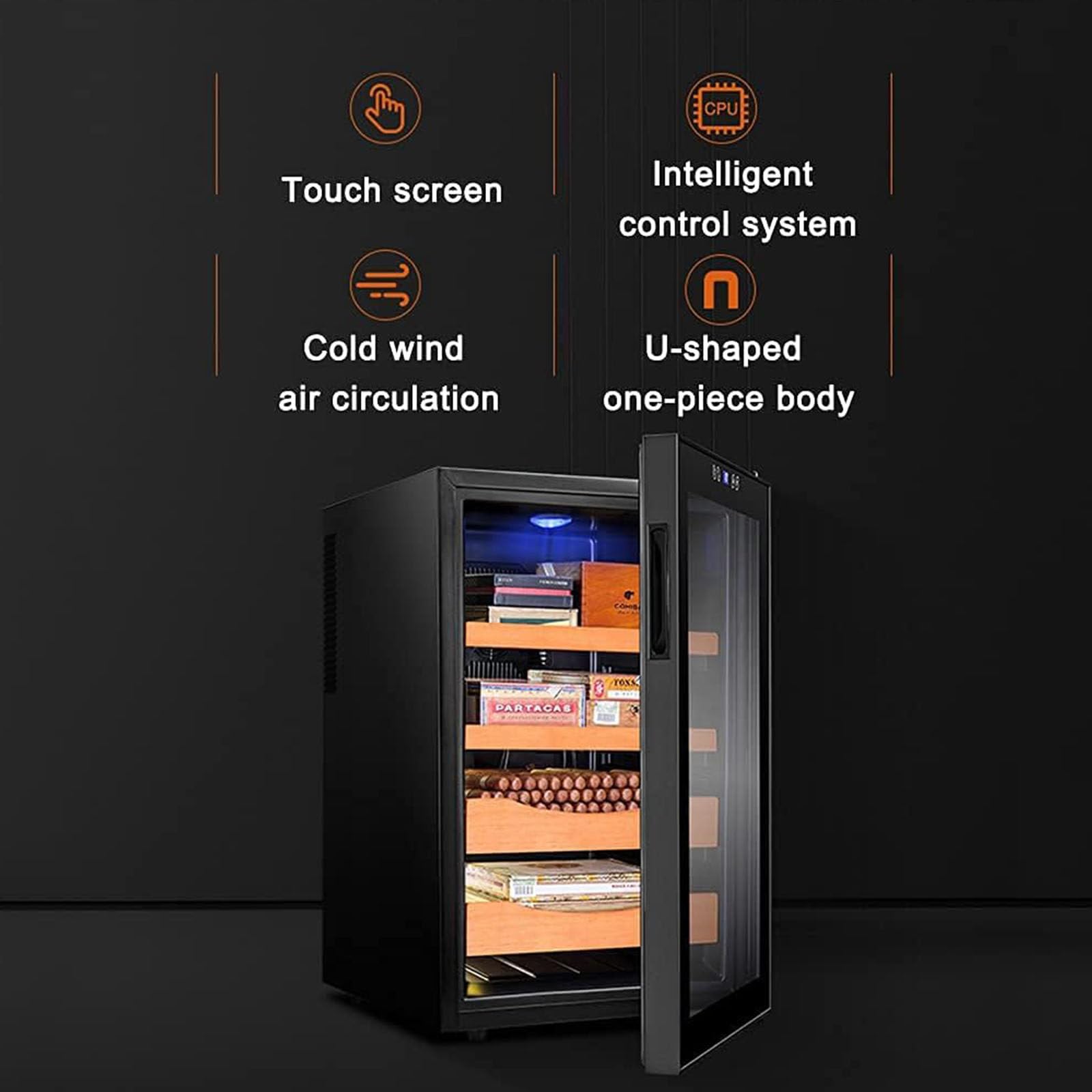 Humidor Chłodniczy 70L,Elektroniczny Humidor Z Chłodziarką Z Drewna Cedrowego Hiszpańskiego,Pojemność 400 Z Półkami/Tacą Z Drewna Cedrowego Hiszpańskiego Do Domu I Biura,Gold