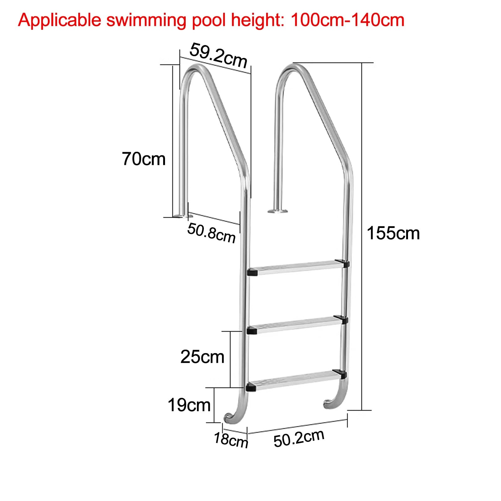 Echelle Piscine Matériau en Acier Inoxydable 304, Pédale Antidérapante, Escalier Piscin Convient Aux Piscines de 100 À 140 cm pour Piscine Enterrée