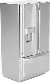 Miniaturowe meble do domku dla lalek, dwudrzwiowa drewniana mini lodówka, miłośnicy lalek 1:12 DIY miłośnicy domku dla lalek dorośli dla dzieci(Silver, blue)