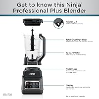 Vista 10 de Ninja BN701 Professional Plus Licuadora, 1400 vatios máximo, 3 funciones para batidos, bebidas congeladas y helados con Auto IQ, 72 onzas. * Jarra