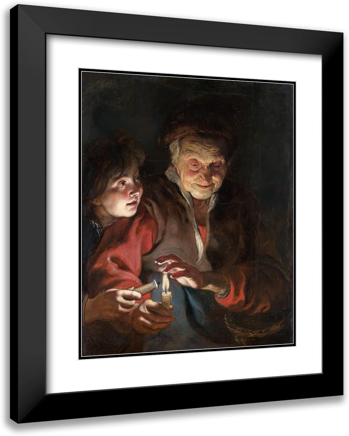 ArtDirect Peter Paul Rubens 20x24 Black Modern Frame and Double Matted Museum Art Print Titled - Old Woman and Boy with Candles (C. 1616-1617)
