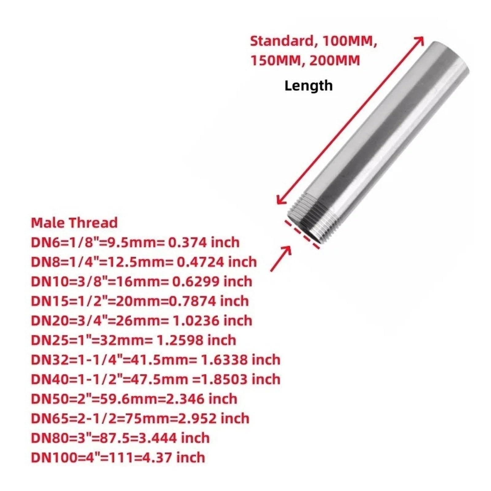 Edelstahl 304 Einzelkopf Außengewinde 1/4"-1-1/2"