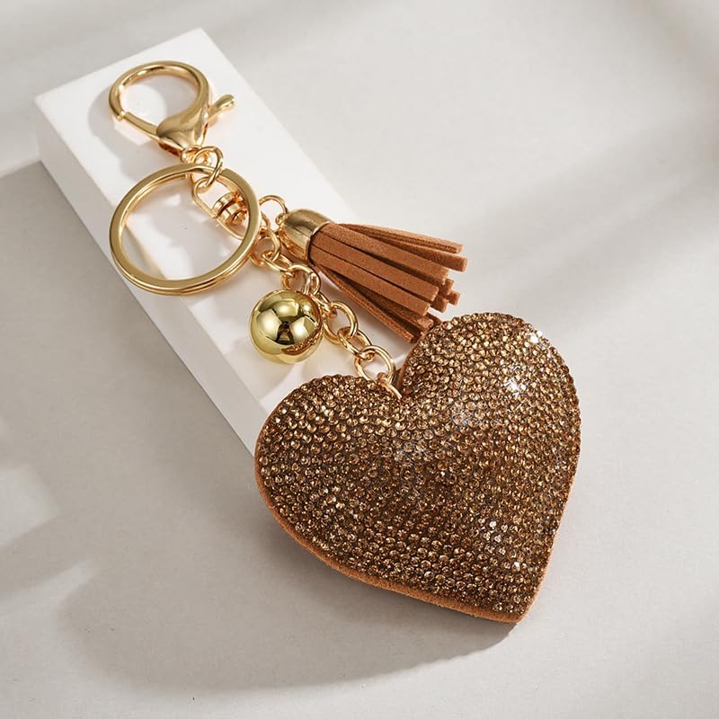 Dreuyet Rhinestone Heart Keychain for Women Leather Glitter Crystal Bling Heart Shape with Tassel Keychains for Bag Charm - Image 2