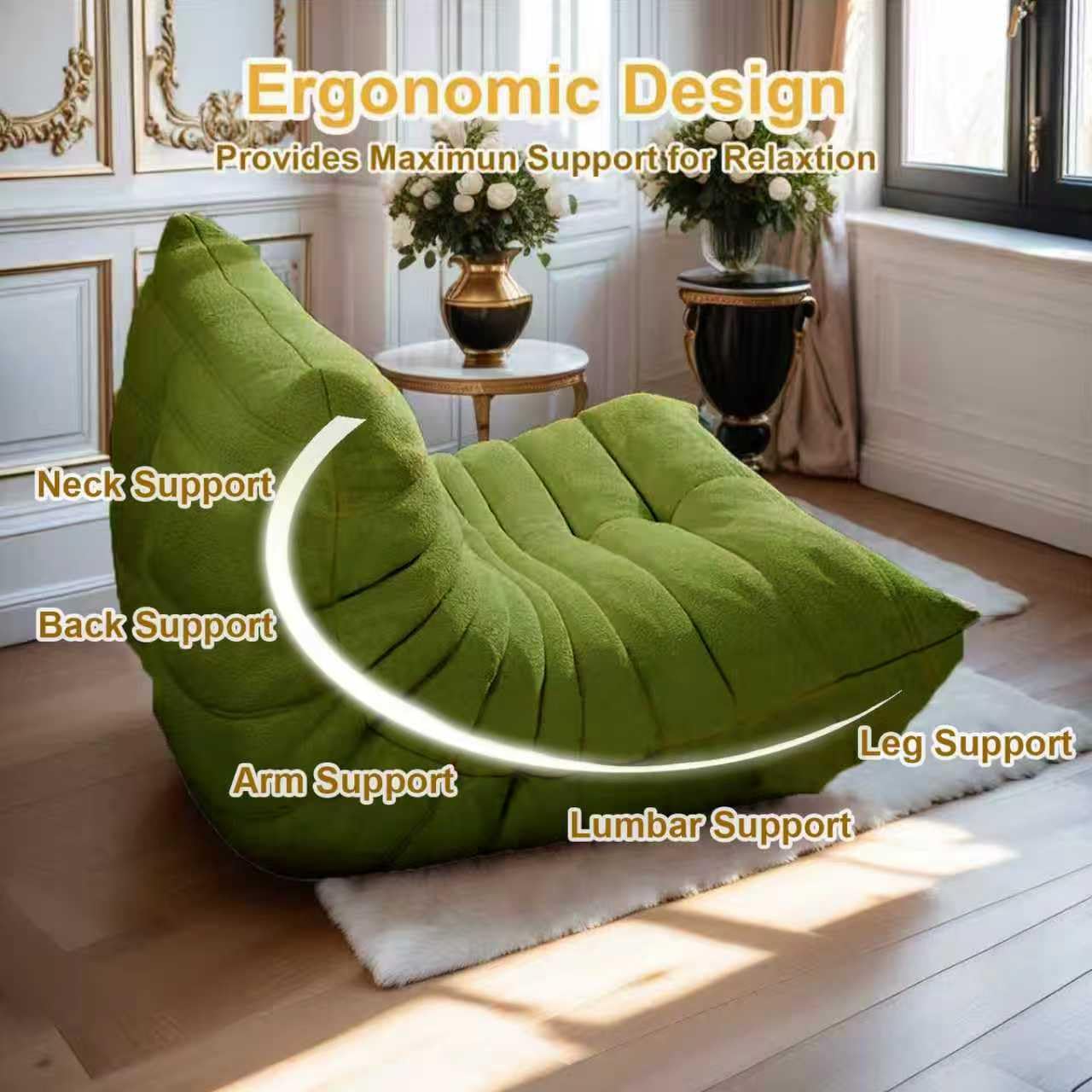 Togo Sillón Bajo, Puf, Sillón De Piso, Decorativo Sin Brazos, Gamuza Suave, Comprimible para Adultos, para Sala De Estar, Dormitorio, Oficina Y Salón