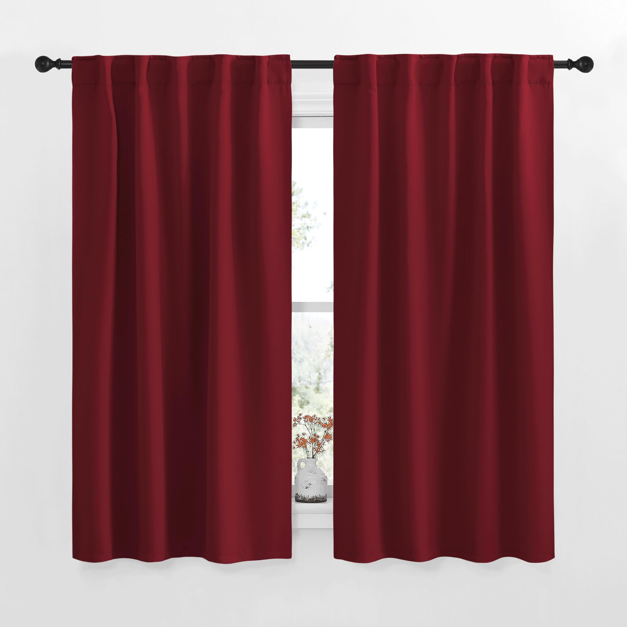 NICETOWN Blackout Window Curtains for Camper - (Burgundy Red Color) 34x48 Inch, 2 Panels Set, Thermal Insulated Room Darkening Blackout Drapes/