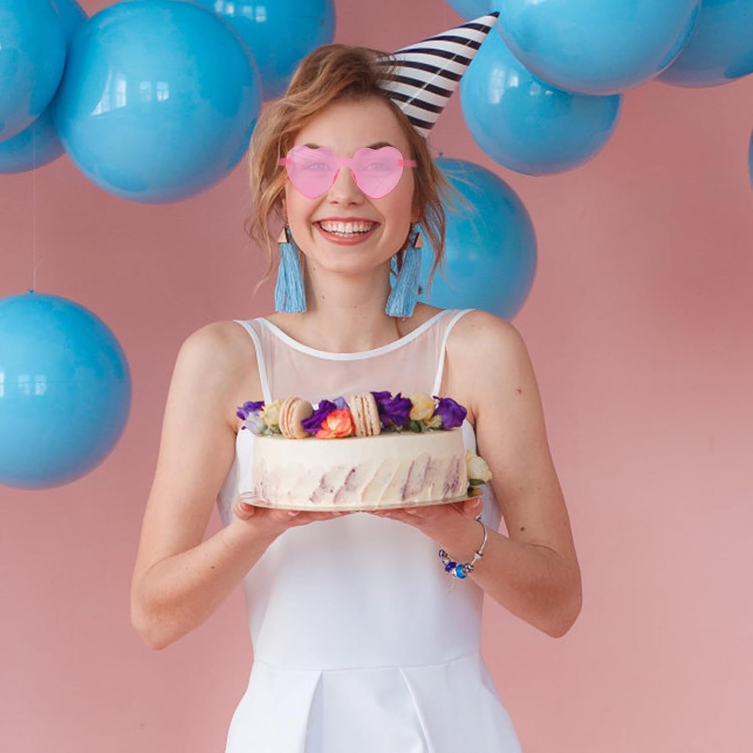 10 Pairs Heart Shaped Sunglasses for Women Rimless Heart Glasses Bachelorette Sunglasses Bulk Valentines Day Gifts (Pink) - Image 5