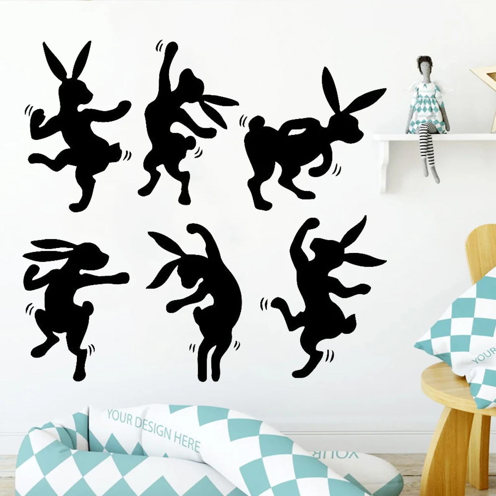 WEIMEIJIE Cute Bunny Animal Dance wall Stickers, Cool Style Vinyl wall Stickers for Children's Room playroom Decals