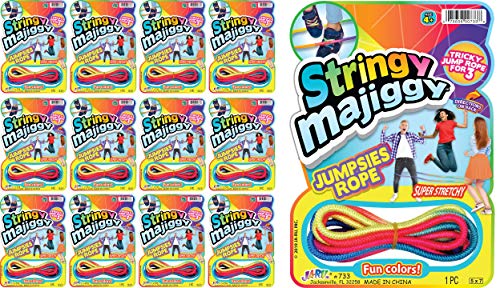 Fun A Ton Elastic Chinese Jump Rope (12 Skipping Rope) Colorful Stretchy Jump Rope for Kids. Boys and Girls Party Favor. Physical Education Equipment. F-733-12s