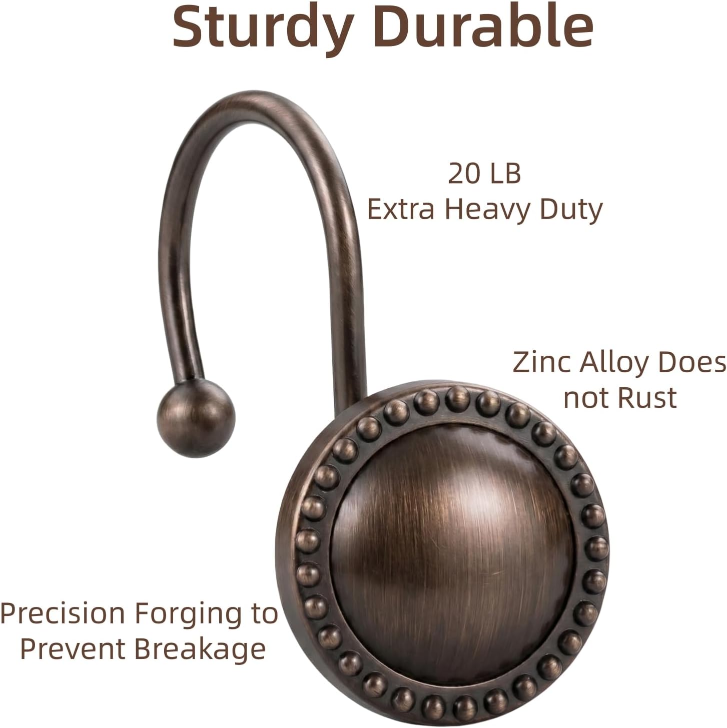 12-Pack Metal Shower Curtain Hooks,Heavy Duty Rust-Resistant Decorative Rings,Circular Design,Easy Glide Bathroom Hangers (Antique Bronze)