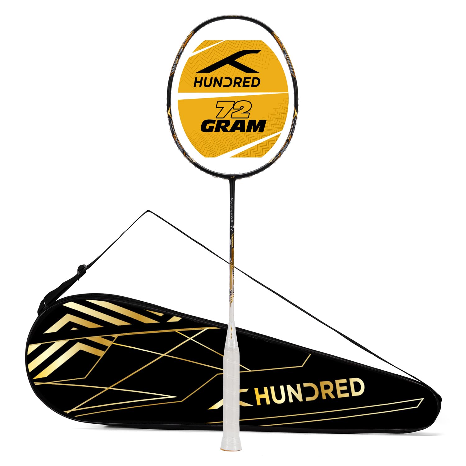 HUNDRED Nuclear 72 Carbon Fibre Unstrung Badminton Racket with Full Racket Cover (Black/White/Gold) | for Professional Players | 72 Grams | Maximum String Tension - 32lbs-image-21