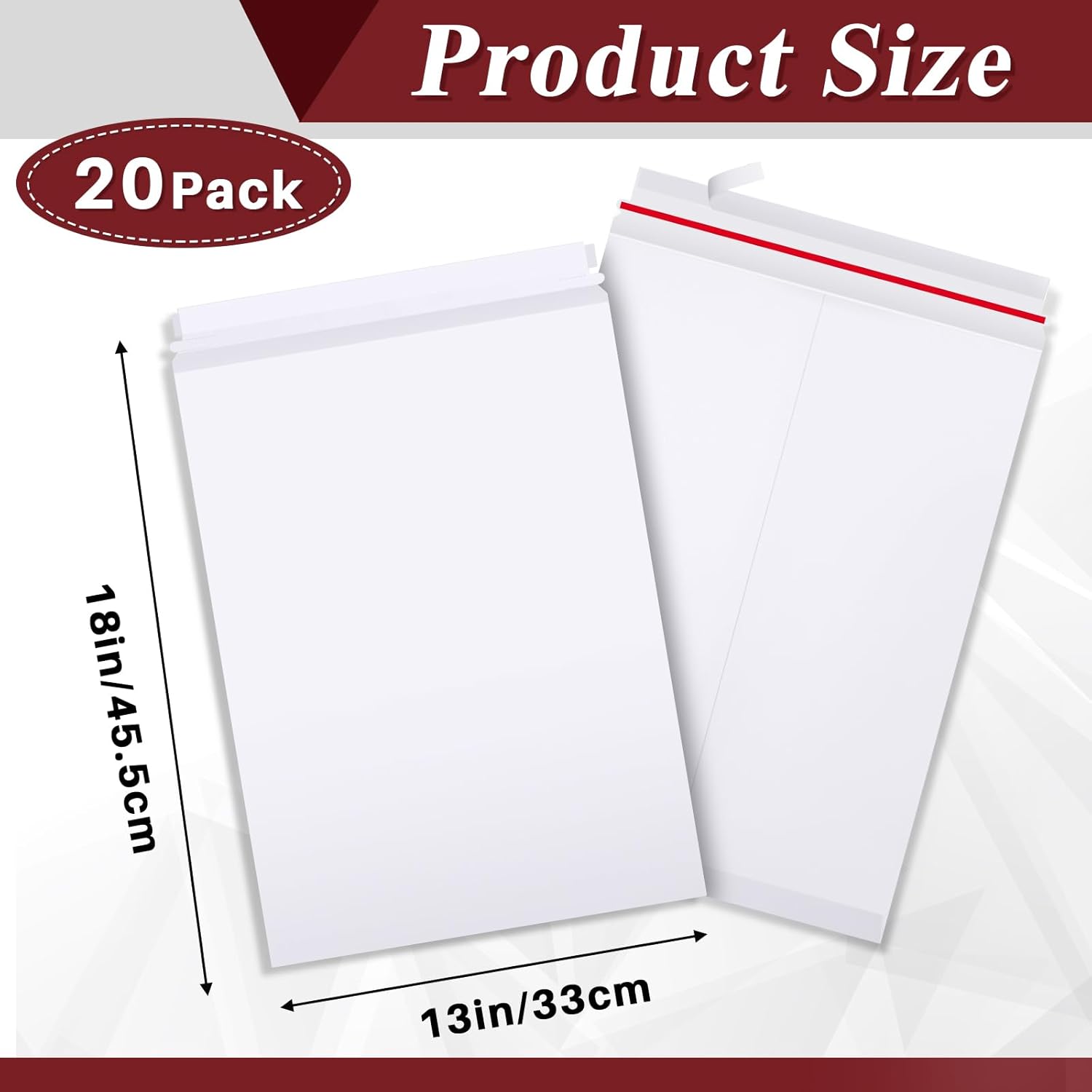 ReliThick 20 Pcs 13 x 17.75 Inch Large Rigid Mailer Self Photo Document Mailers Adhesive Stay Flat White Cardboard Envelopes White Kraft Envelopes for Art Prints Cd Photos Document