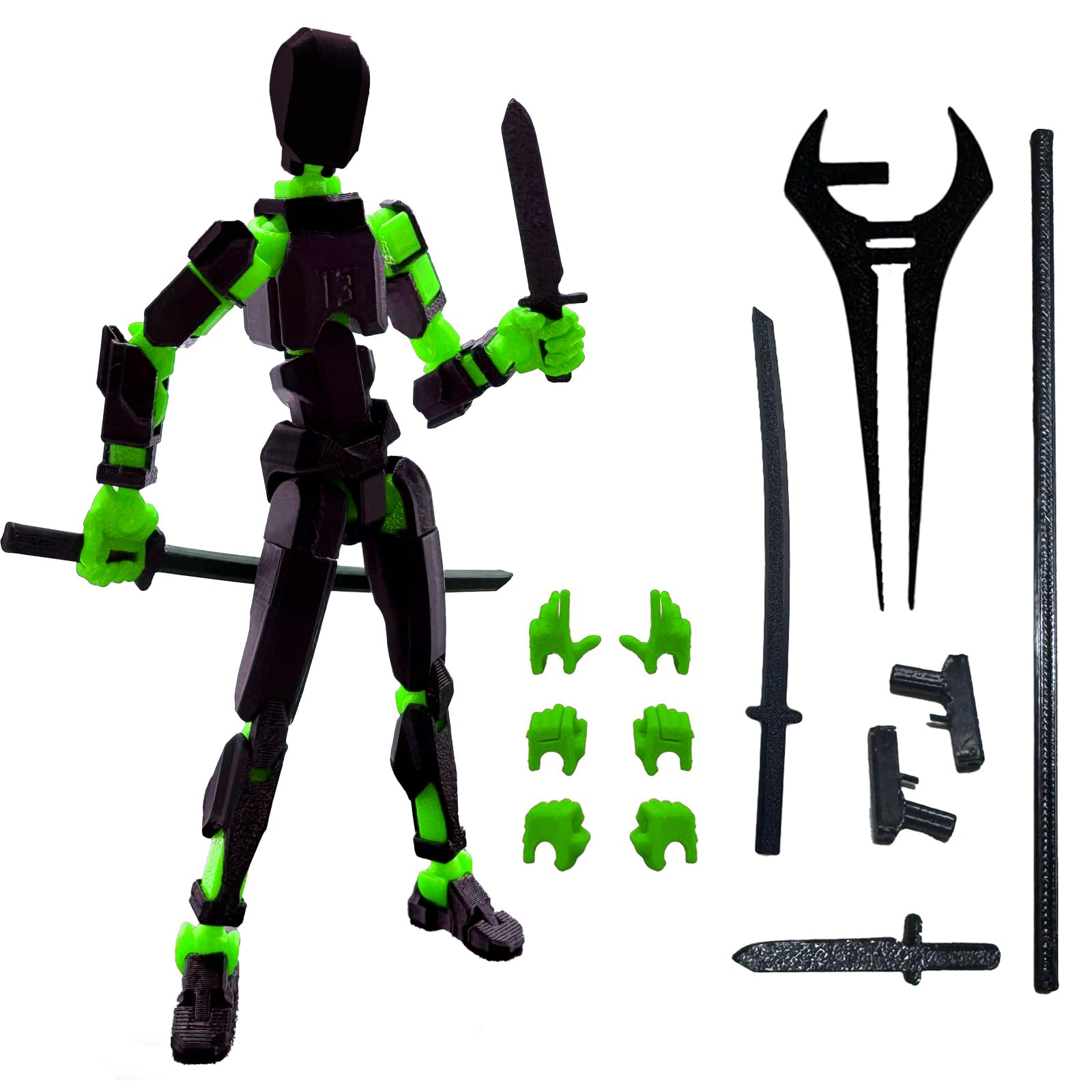 3D Printed 5.54-inch Multi-Jointed Action Figures Dummy13, Full Body Mechanical Movable Toy, Multiple Accessories, Hand Painted Figure, Desk Decoration, Creative Gifts (A-Black 2)