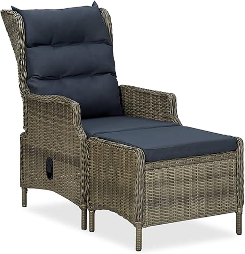 Silla de patio reclinable con reposapiés Poly Rattan Brown Patio Sillas Sillas para Comedor para picnic patio, sala de estar, terraza