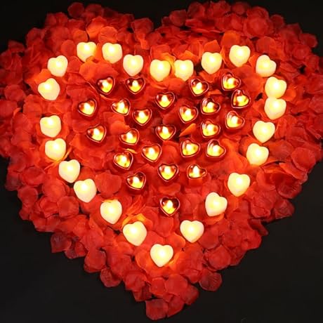 LotFancy Artificial Rose Petals and LED Candles Wedding Night Ambiance Kit