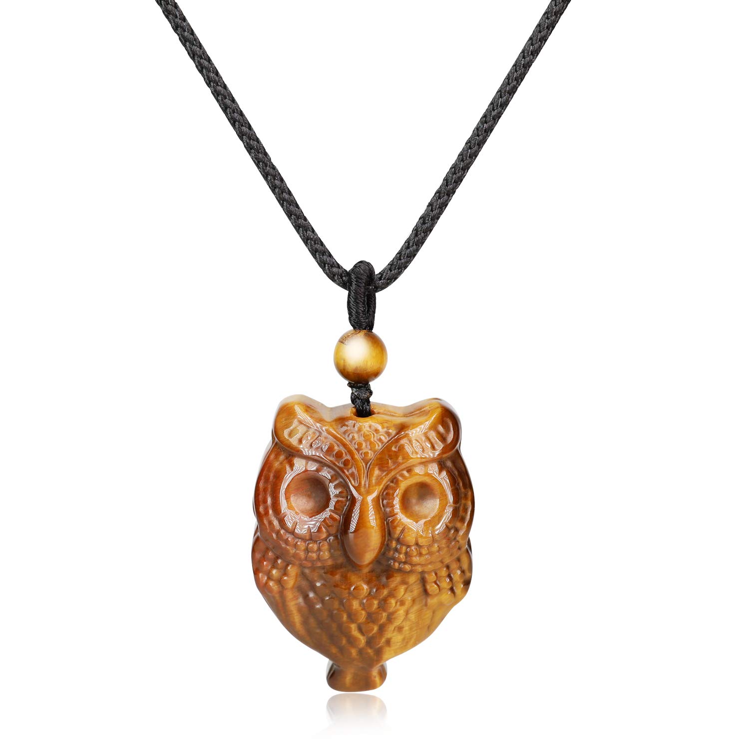 COAI Colgante Búho Unisex de Piedras Naturales Obsidiana Dorada/Ojo de Tigre