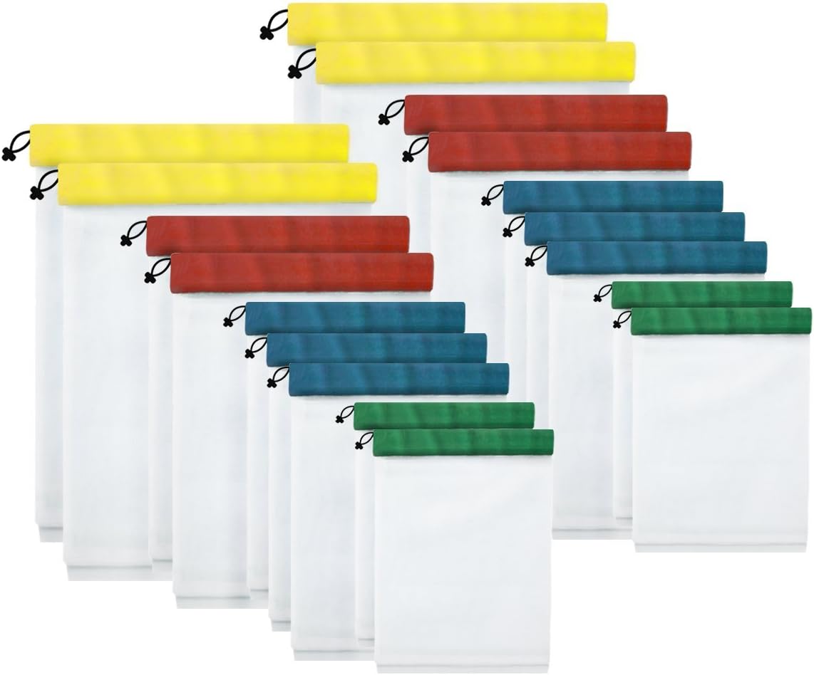 Reusable Produce Bags - Washable Eco Friendly Mesh Sacks Set of 9 or 10 - Replace Plastic + Preserve Fruit! (Premium Grocery and Vegetable Storage Bags) (Polyester Mesh, Set of 18 Mixed)