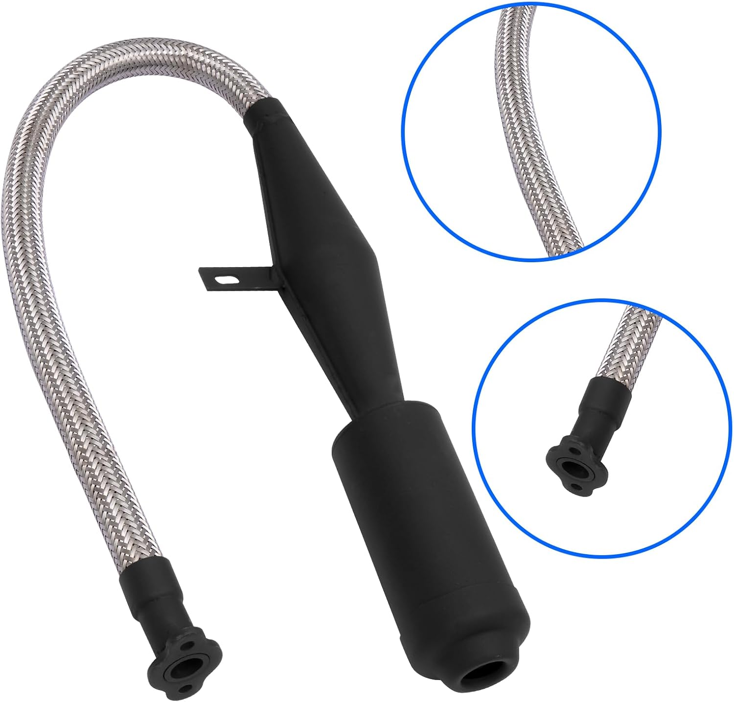 Stainless Steel Flexible Exhaust Muffler Pipe Silencer Gasket Kits for 2 Stroke 49cc 60cc 66cc 80cc 100cc Engine Gas Motorized Bicycle Motor Bike (Black)