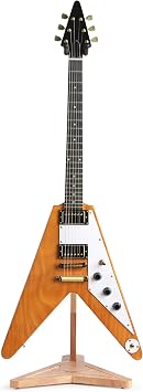 Guitar Stand, Flying V Shape Electric Guitar Stand, Red Oak Wood Guitar Stand Floor, Guitar Hanging Stands for Electric, Acoustic, Banjo, Wooden Guitar Holder Floor for Home, Studio