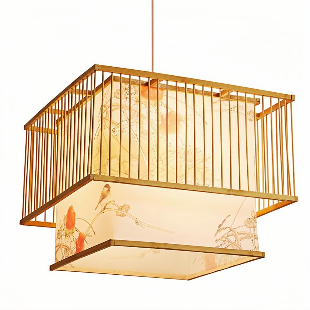 Lustres artistiques en bambou de style chinois et suspensions tressées pour chambre et bureau