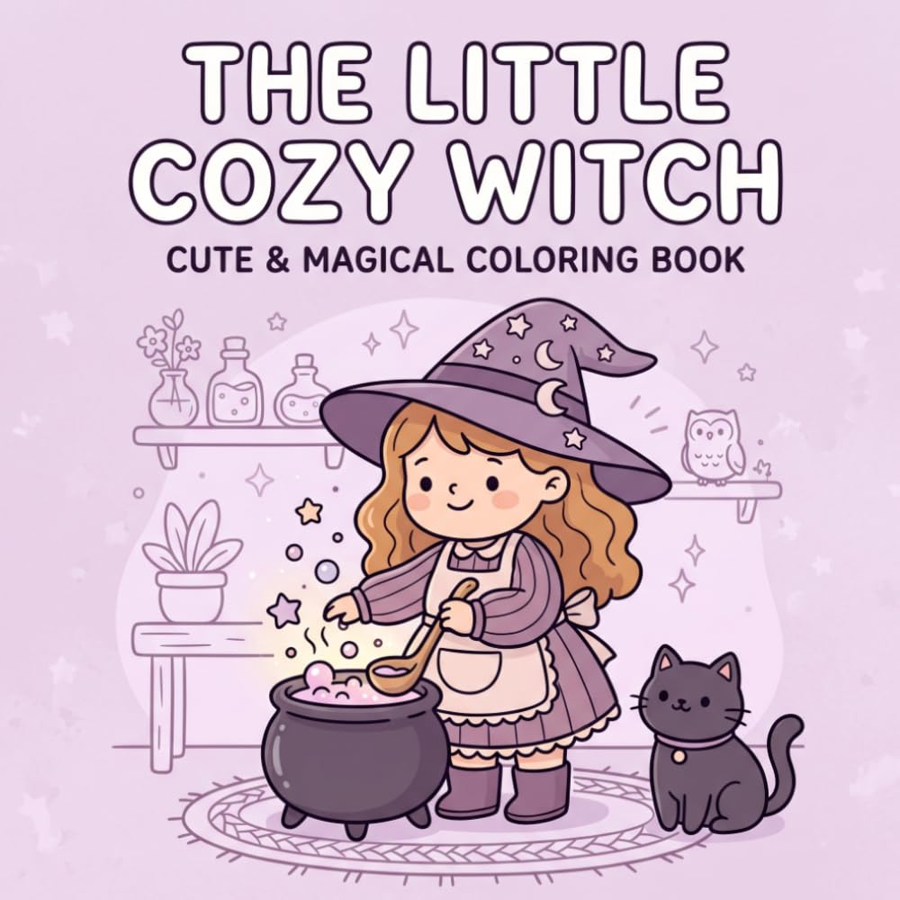 The Little Cozy Witch: Cute & Magical Coloring Book: 40 Simple and Relaxing Fantasy Pages for Kids