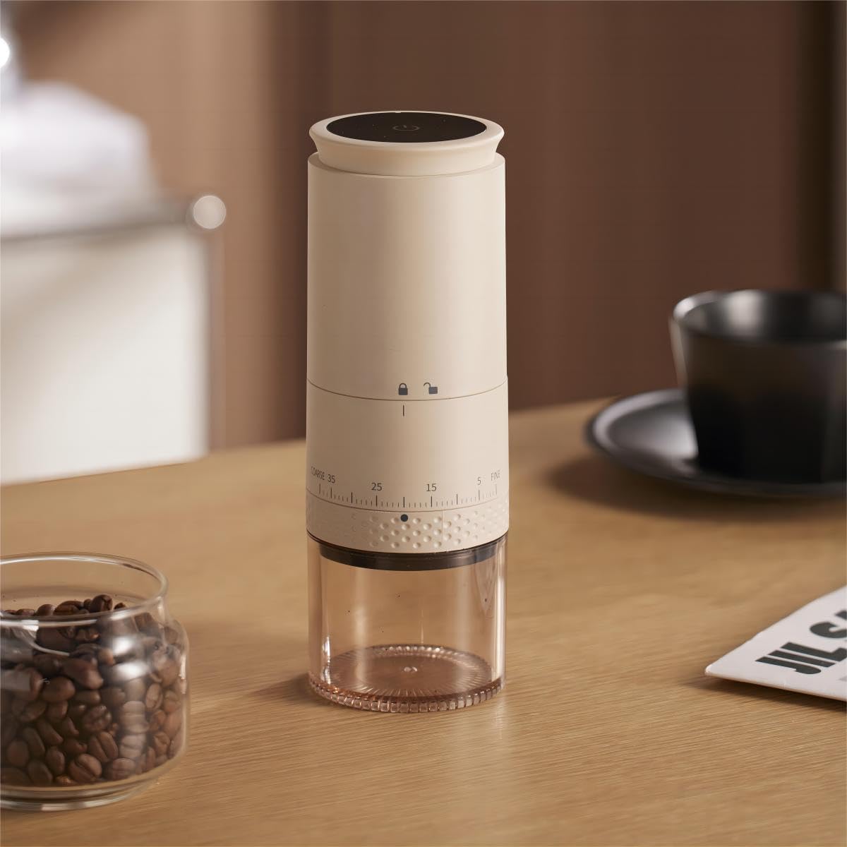 Electric Coffee Grinder for Beans - 38 External Adjustable Precise Grind Settings - Battery Usage Display, Drip Coffee, Espresso, French Press, Cold Brew. Wireless Charging Portable (Black color)