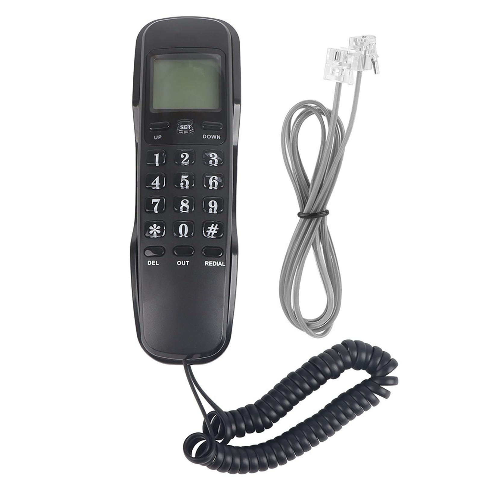 Generic Mini Telefono da Parete Multifunzione con ID Chiamante, 38 Memorie in Entrata, Display LCD per Comunicazioni in Ufficio Domestico (BLACK)