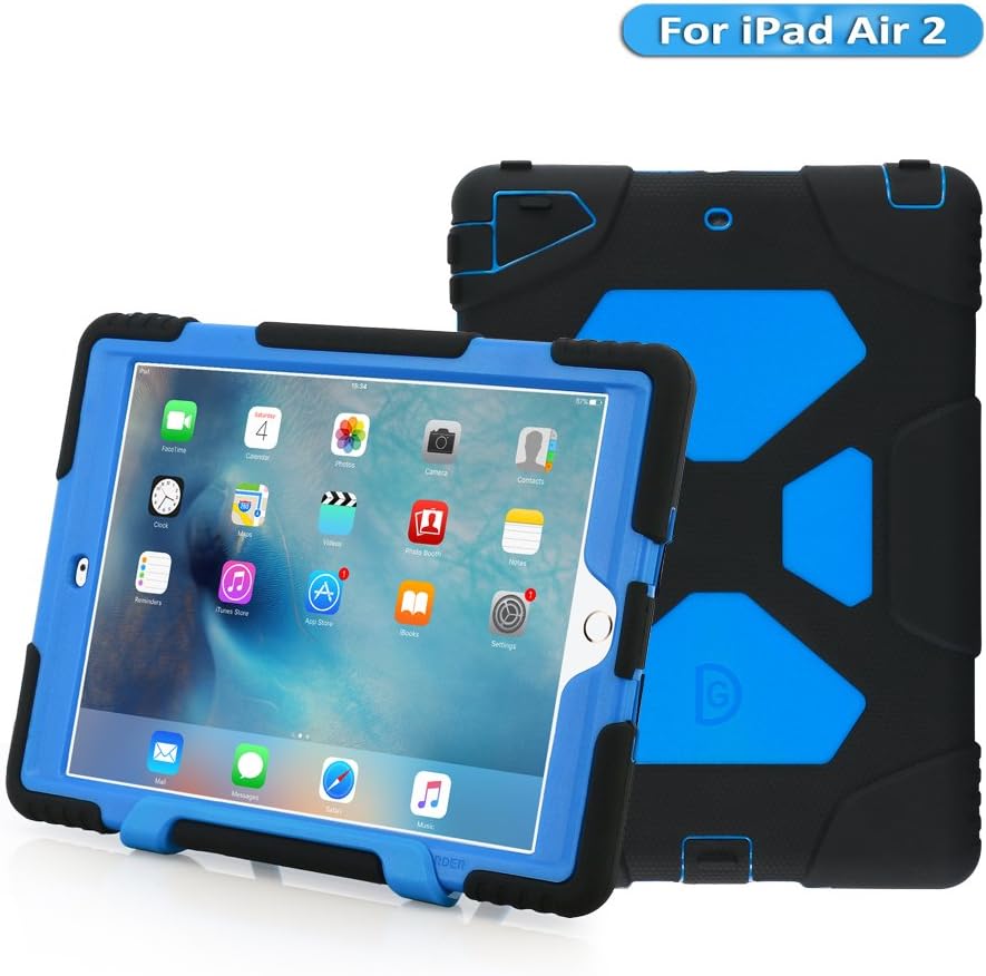 KIDSPR iPad Air 2 Case, IPad 6 Case, [Kids-Proof] [Shockproof] [Scratch Proof] [Drop Resistance] [Impact Resistant] Super Protection Cover Case with Stand for iPad Air 2 Tablet(2014)(Black/Blue)
