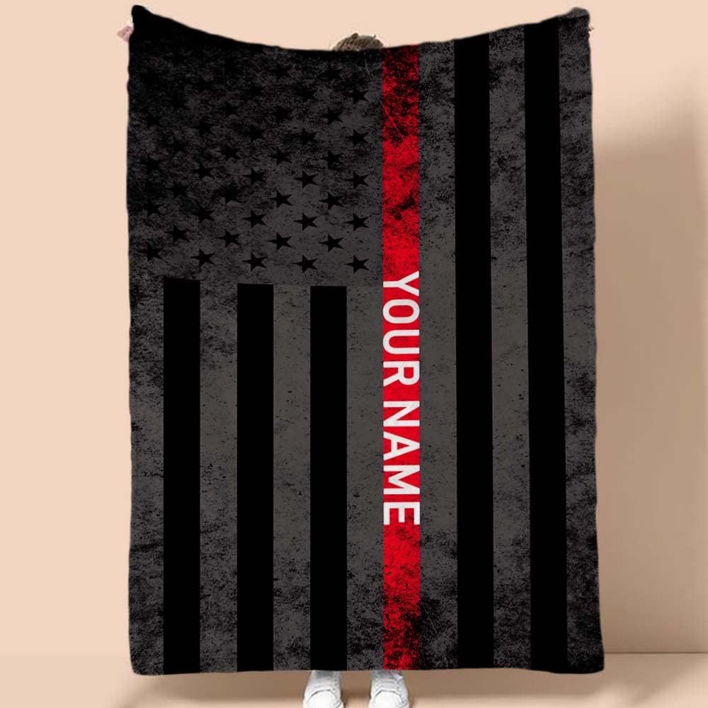 Personalized Firefighter Blankets Thin Red Line Police Fireman Custom Blanket Throws with Name