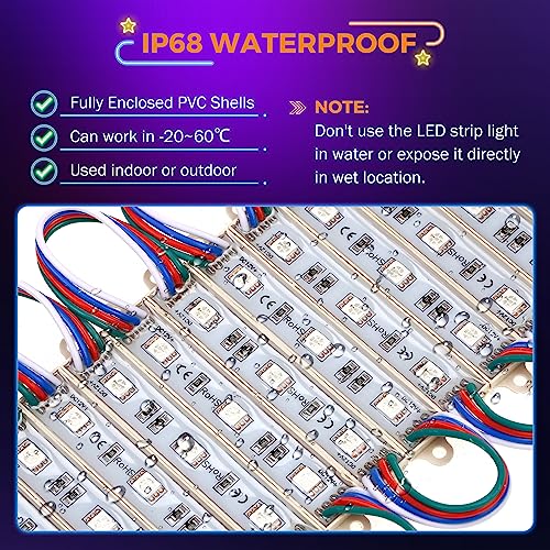 Image of BEAMNOVA 80Ft RGB LED Storefront Lights for Business, Bluetooth App Control, Remote, AC 120V to DC 12V Voltage Transformer, SMD 5050 LED Beads, IP65 Waterproof Adhesive Light Modules
