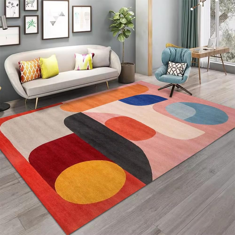 Tapis antidérapant et sécurisé pour le salon avec motif géométrique