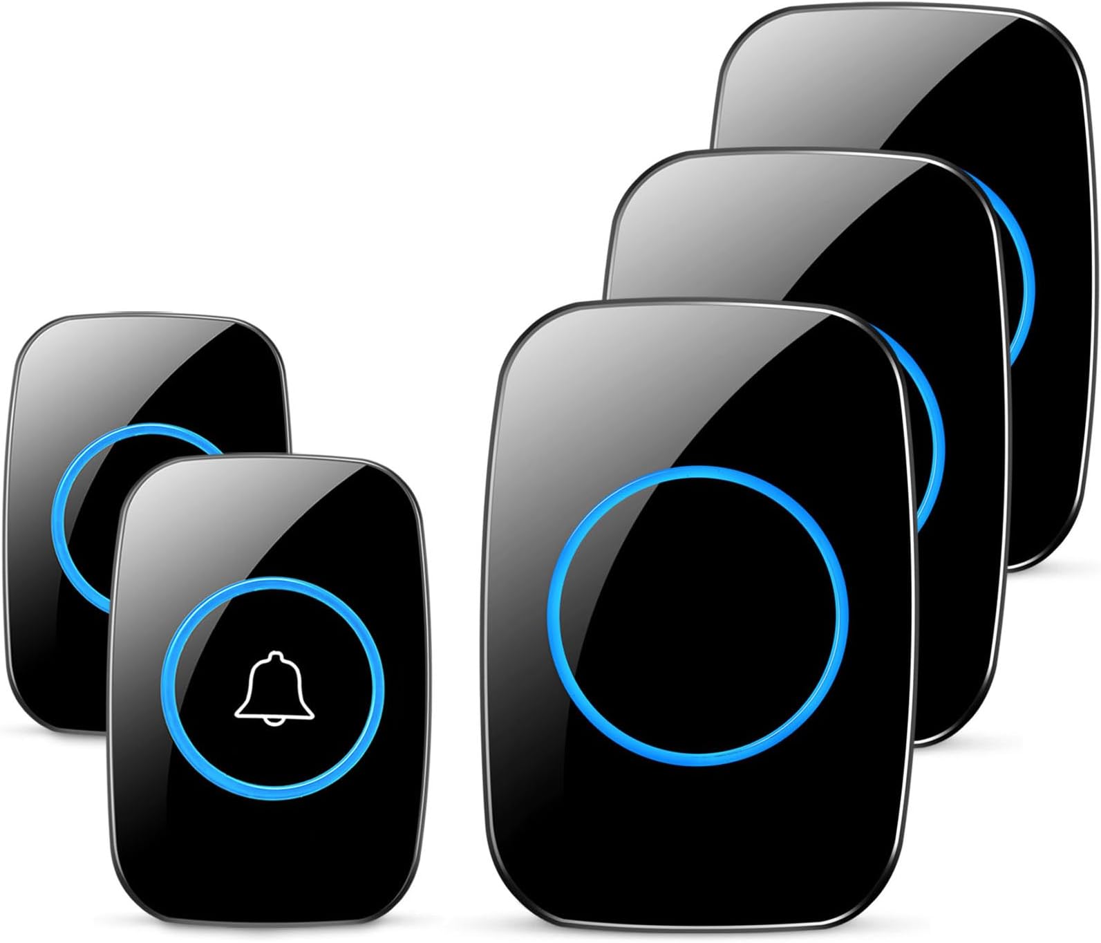 FullHouse Wireless Doorbell, Waterproof Door Chime Kit Includes Push Button Transmitter Mini Size 2 Transmitters + 3 Receivers Black