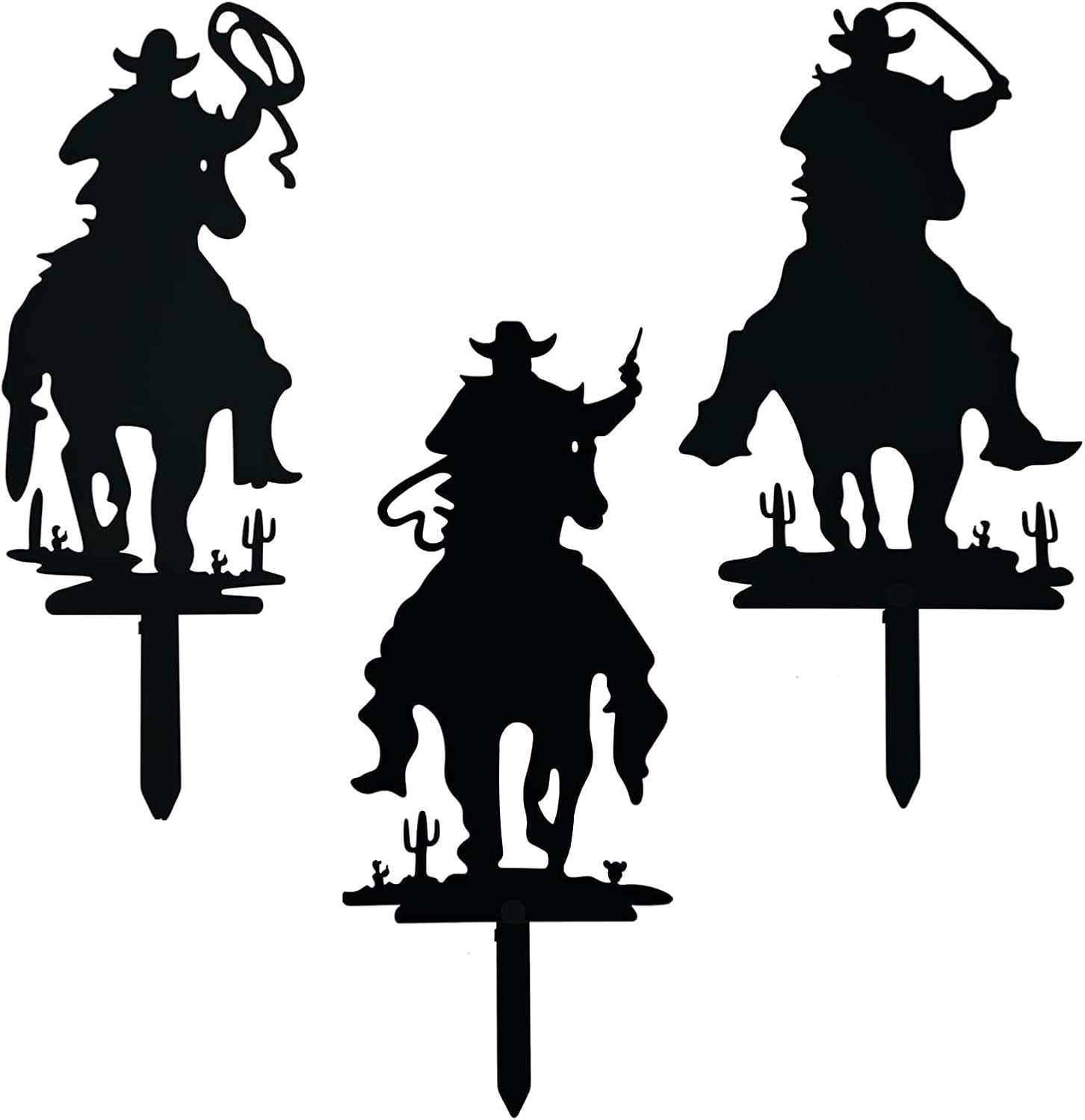 3PCS Metal Garden Stake, Western Cowboy Silhouette Yard Sign Vintage Cowboy Decor Western Garden Flag for Home Garden Lawn Yard